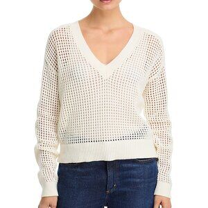 ATM Anthony Thomas Melillo Women's Size S V-Neck Open Mesh Stitch Chalk Sweater